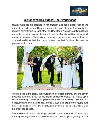 Jewish Wedding Videos: Their Importance