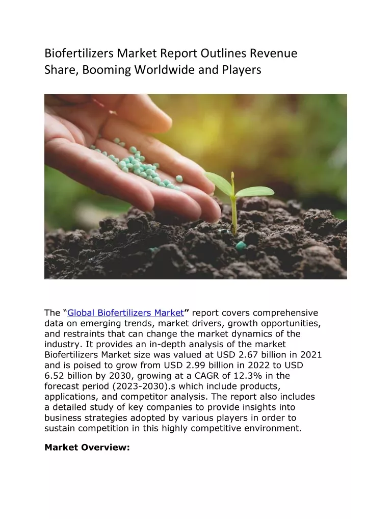 biofertilizers market report outlines revenue