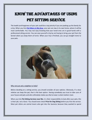 Know the Advantages of Using Pet Sitting Service