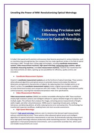 Unveiling the Power of MM Revolutionizing Optical Metrology