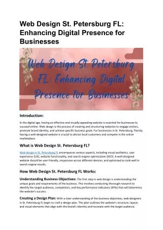 Web Design St. Petersburg FL: Enhancing Digital Presence for Businesses