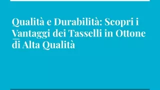 Qualità e Durabilità_ Scopri i Vantaggi dei Tasselli in Ottone di Alta Qualità