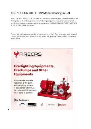 END SUCTION FIRE PUMP Manufacturing in UAE