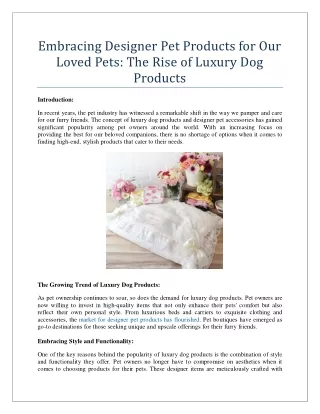 Embracing Designer Pet Products for Our Loved Pets The Rise of Luxury Dog Products