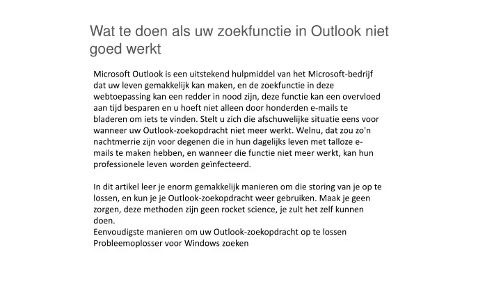 wat te doen als uw zoekfunctie in outlook niet