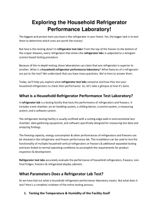 Exploring the Household Refrigerator Performance Laboratory