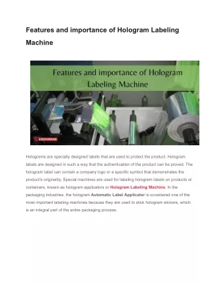 Features and importance of Hologram Labeling Machine
