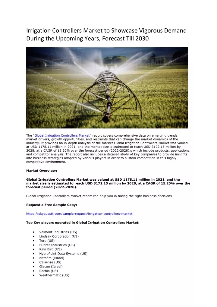 irrigation controllers market to showcase