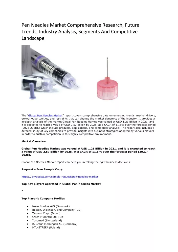 pen needles market comprehensive research future