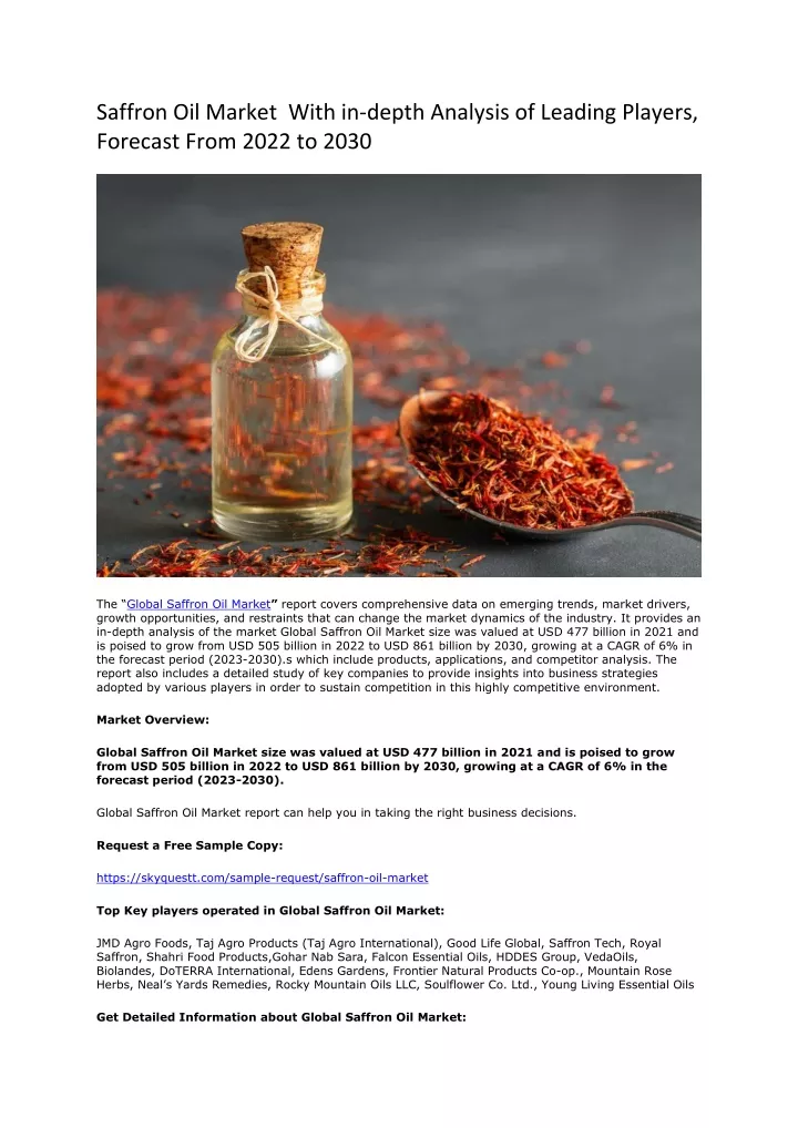 saffron oil market with in depth analysis