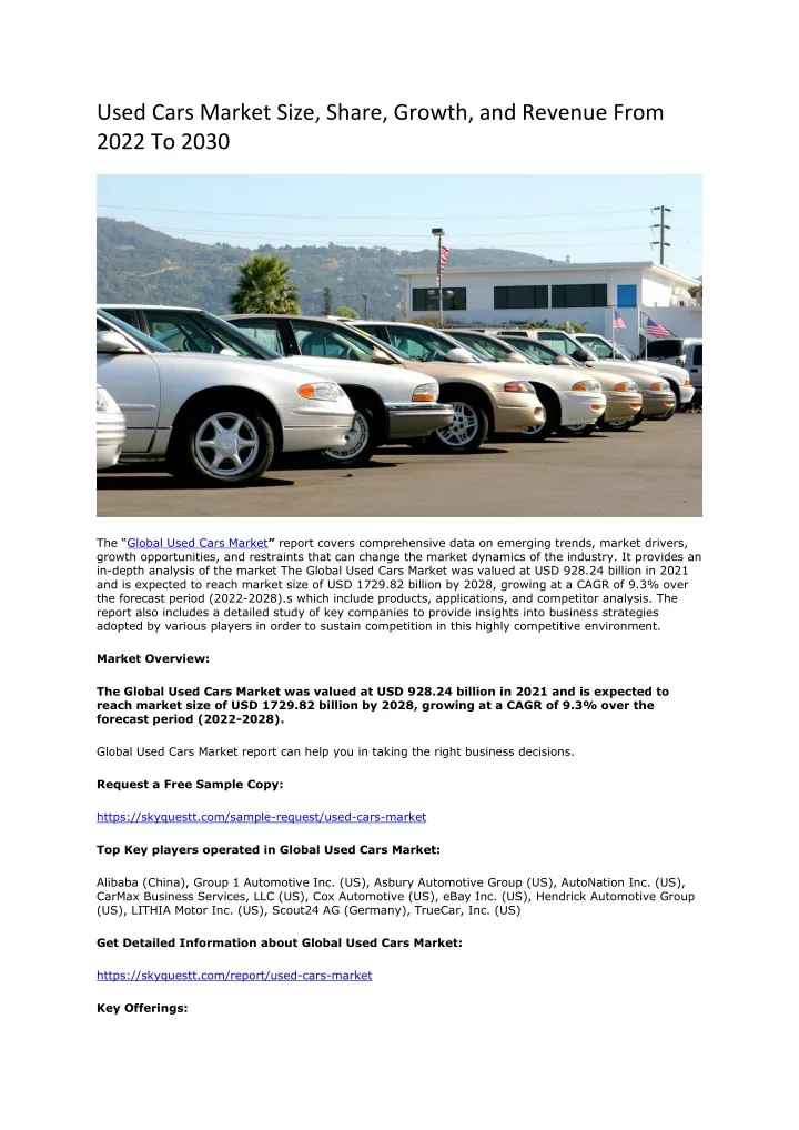 used cars market size share growth and revenue