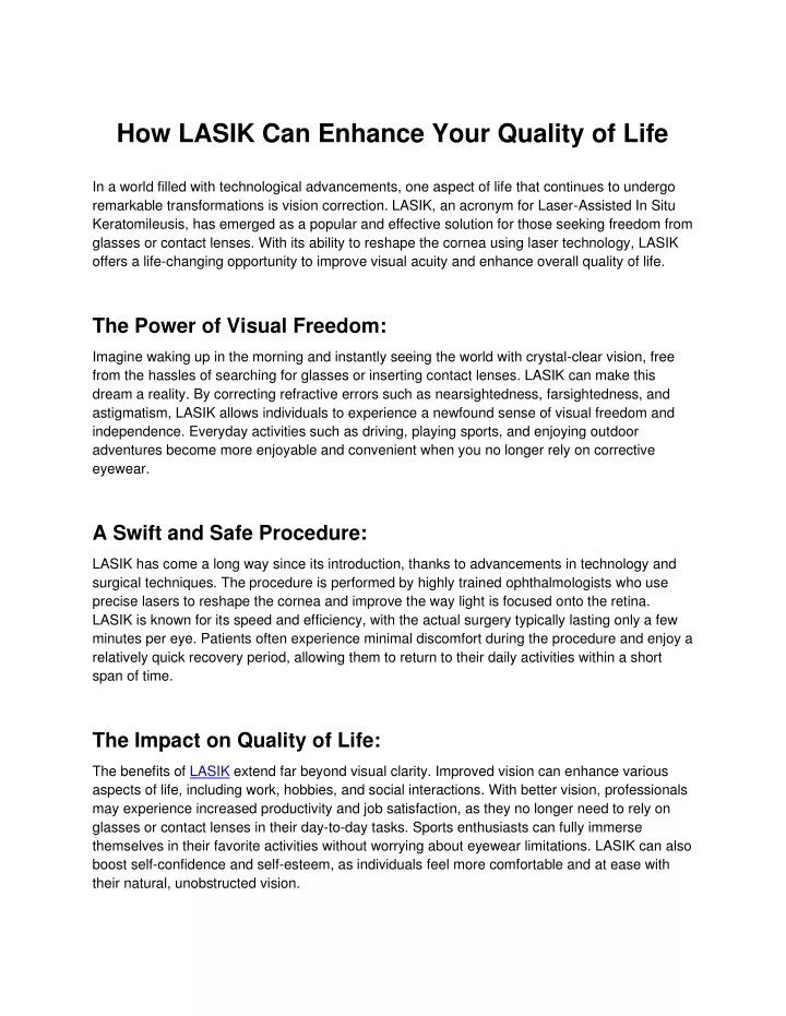 how lasik can enhance your quality of life