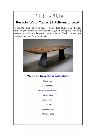 Bespoke Wood Tables  Lateliermata.co.uk