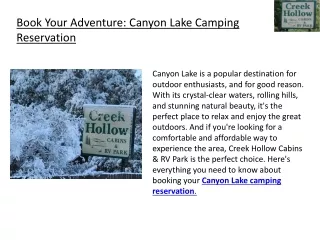 Book Your Adventure Canyon Lake Camping Reservation