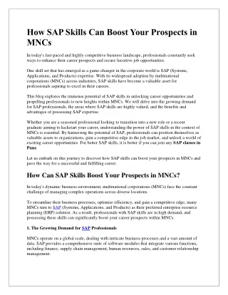 How SAP Skills Can Boost Your Prospects in MNCs