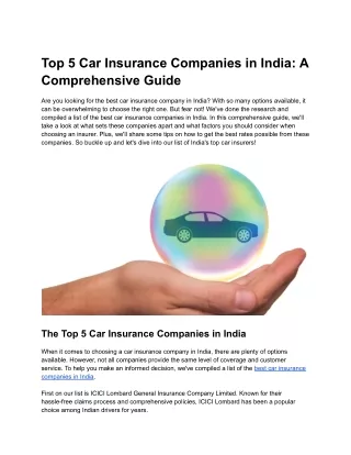 Top 5 Car Insurance Companies in India_ A Comprehensive Guide