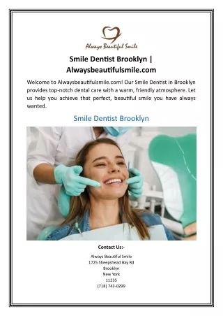 Smile Dentist Brooklyn | Alwaysbeautifulsmile.com