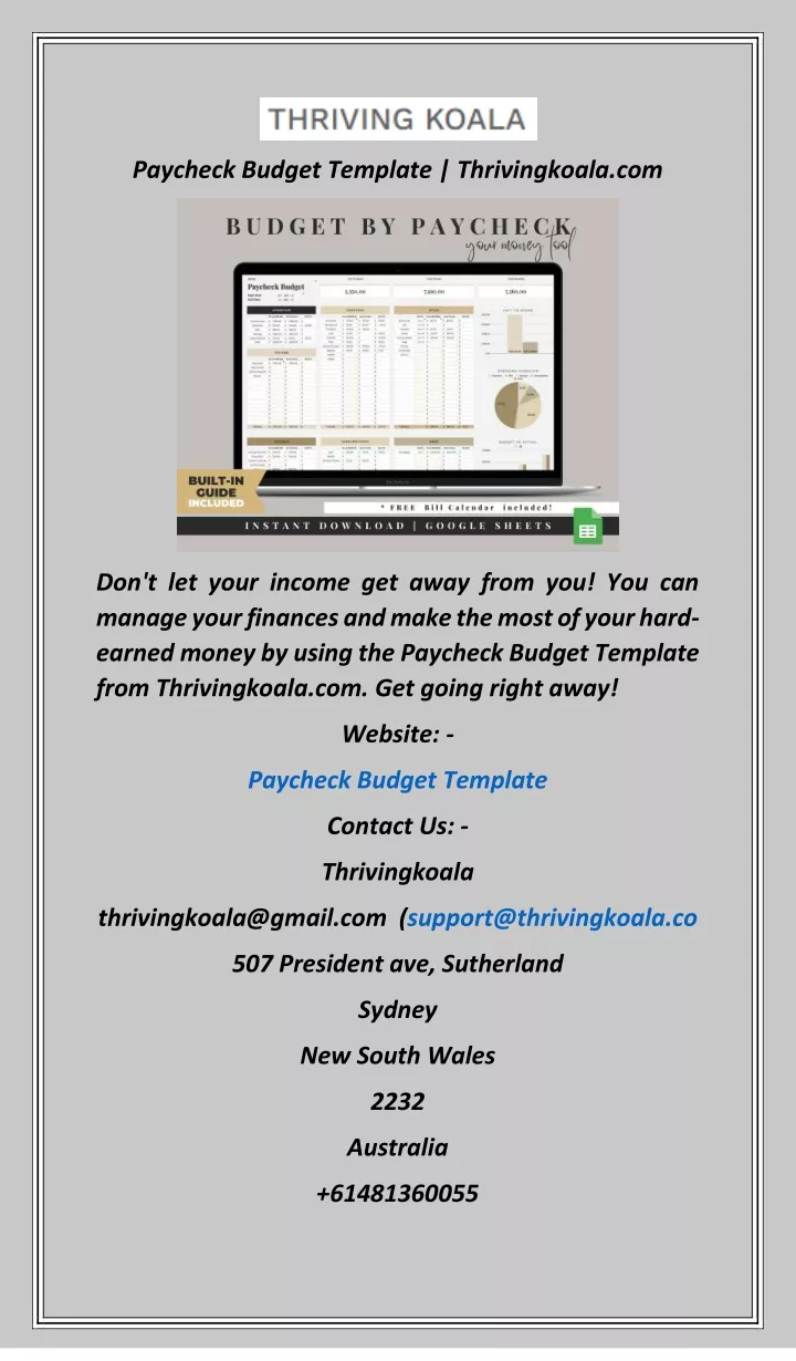 paycheck budget template thrivingkoala com