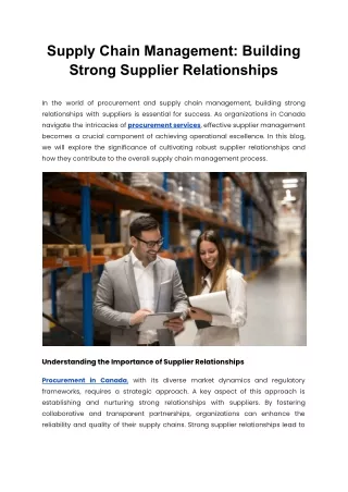 Supply Chain Management_ Building Strong Supplier Relationships
