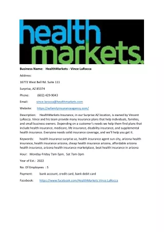 HealthMarkets - Vince LaRocca