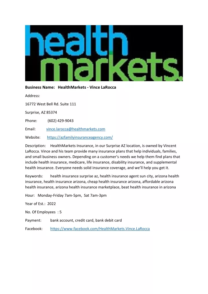 business name healthmarkets vince larocca