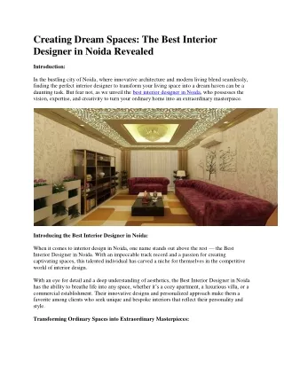 Creating Dream Spaces The Best Interior Designer in Noida Revealed