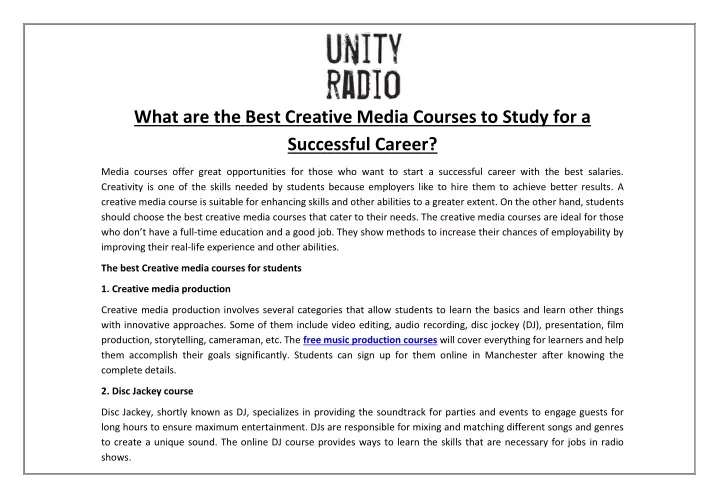 what are the best creative media courses to study