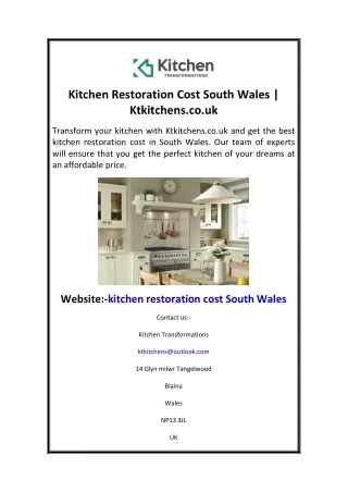 Kitchen Restoration Cost South Wales Ktkitchens.co.uk