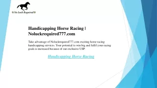 handicapping horse racing noluckrequired777