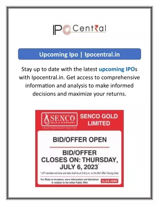 Upcoming Ipo Ipocentral.in