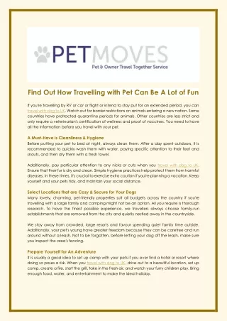 Find Out How Travelling with Pet Can Be A Lot of Fun