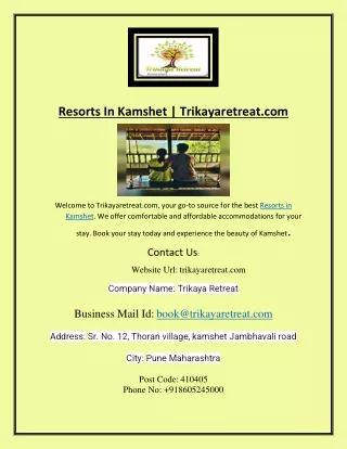 Resorts In Kamshet