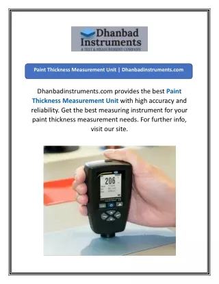Paint Thickness Measurement Unit  Dhanbadinstruments.com