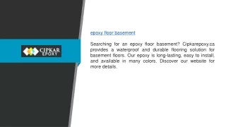 Epoxy Floor Basement Cipkarepoxy.ca