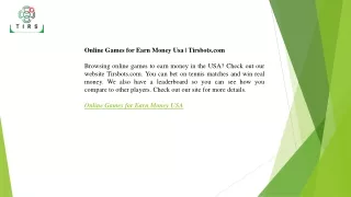 Online Games for Earn Money Usa  Tirsbots.com