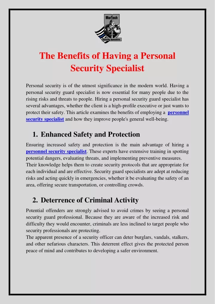 the benefits of having a personal security