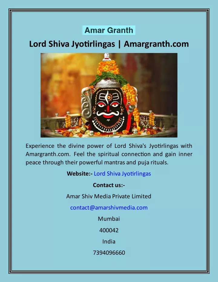 lord shiva jyotirlingas amargranth com