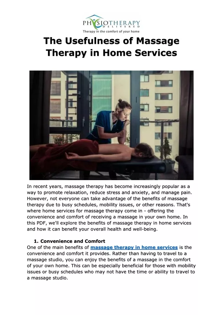 the usefulness of massage therapy in home services