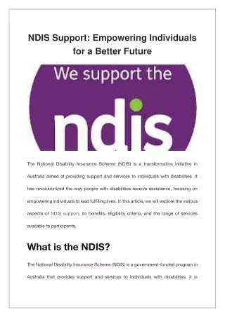 NDIS Support Empowering Individuals for a Better Future