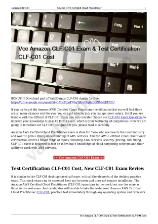 Vce Amazon CLF-C01 Exam & Test Certification CLF-C01 Cost