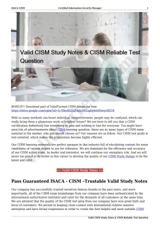 Valid CISM Study Notes & CISM Reliable Test Question