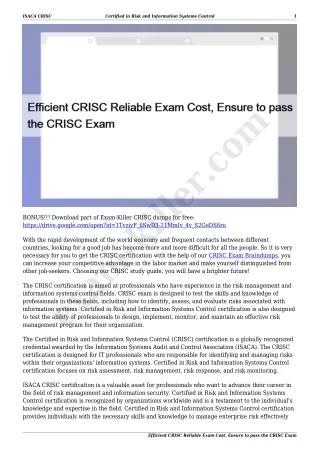 Efficient CRISC Reliable Exam Cost, Ensure to pass the CRISC Exam