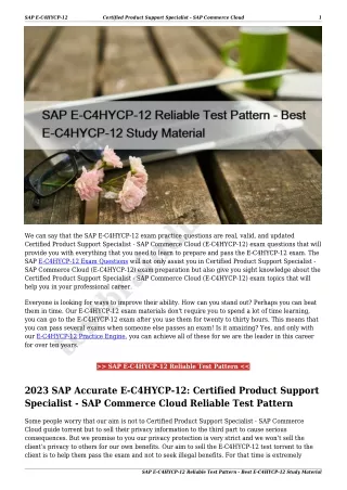 SAP E-C4HYCP-12 Reliable Test Pattern - Best E-C4HYCP-12 Study Material