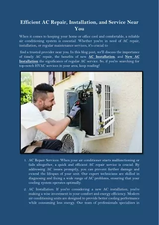 Efficient AC Repair, Installation, and Service Near You