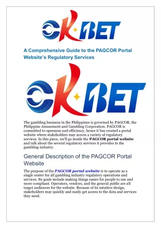 A Comprehensive Guide to the PAGCOR Portal Website’s Regulatory Services