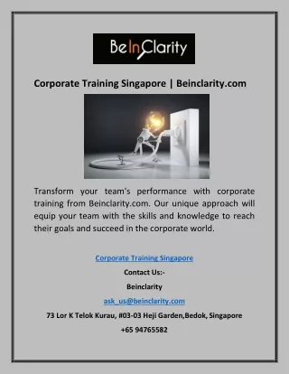 Corporate Training Singapore | Beinclarity.com