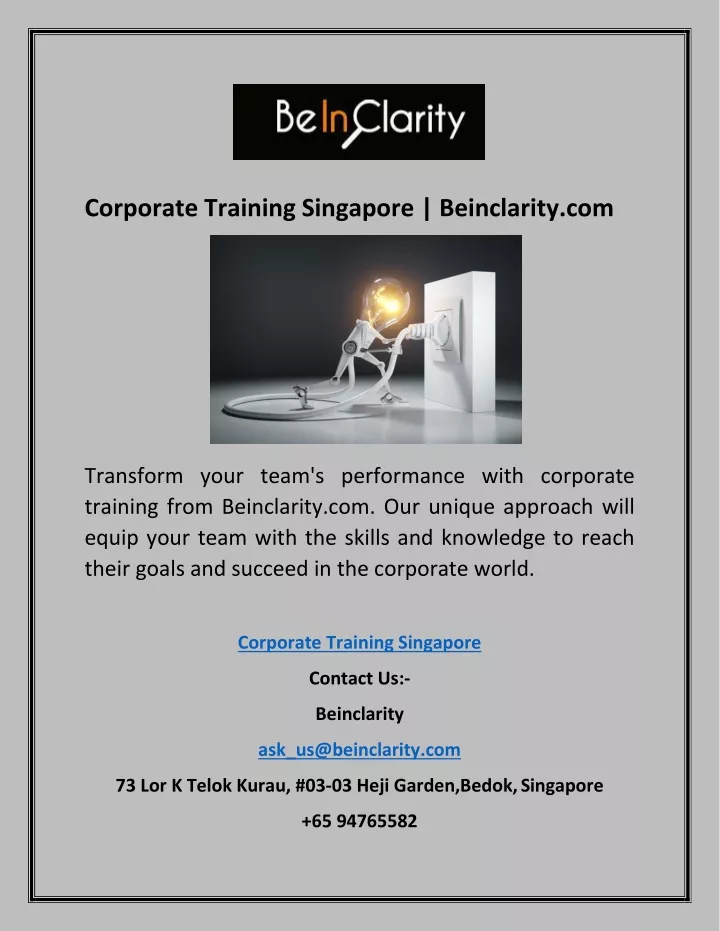 corporate training singapore beinclarity com