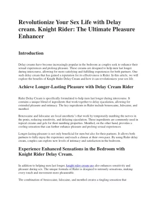 revolutionize your sex life with delay cream