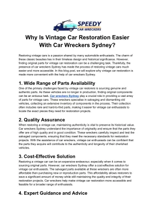 Why Is Vintage Car Restoration Easier With Car Wreckers Sydney_