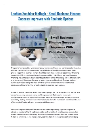 Lachlan Scadden-McHugh - Small Business Finance Success Improves With Realistic Options